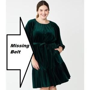 Draper James Reese Witherspoon Plus 2X DRESS Green Velvet Skater Belted NEW
